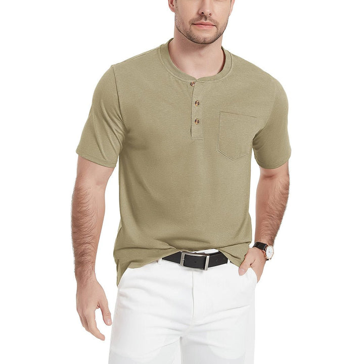 Men's Cotton Casual Henley T-Shirt with Pocket - Men's T-shirts