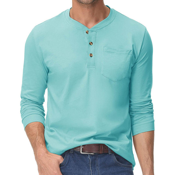 Men's Cotton Henley Moisture Wicking Casual Shirts Long Sleeve - Men's T-shirts