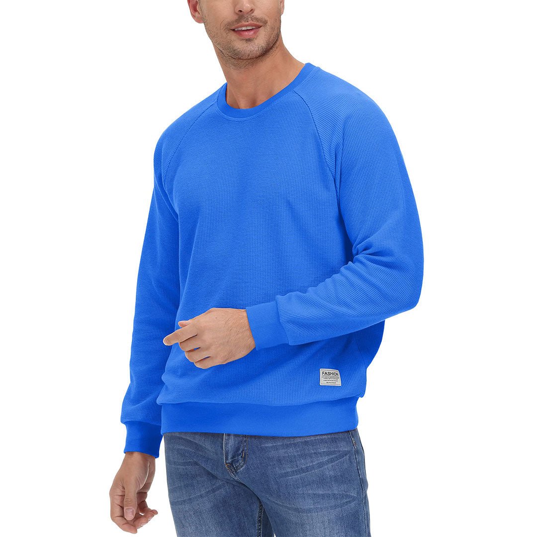 Men's Crewneck Sweatshirts Waffle Knit Shirts Long Sleeve - TACVASEN