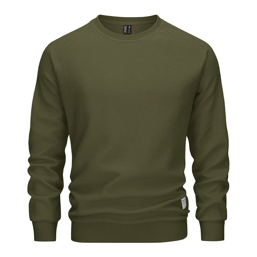 Men's Crewneck Sweatshirts Waffle Knit Shirts Long Sleeve - TACVASEN