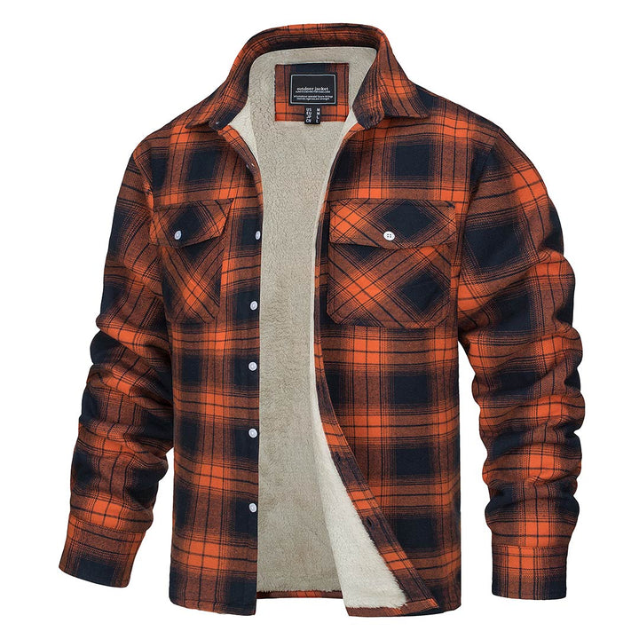 Men'S Plaid Printed Fleece Thermal Jacket Turn Down Collar Button Down  Lightweight Jacket Autumn Leisure Shirts : : Clothing, Shoes 