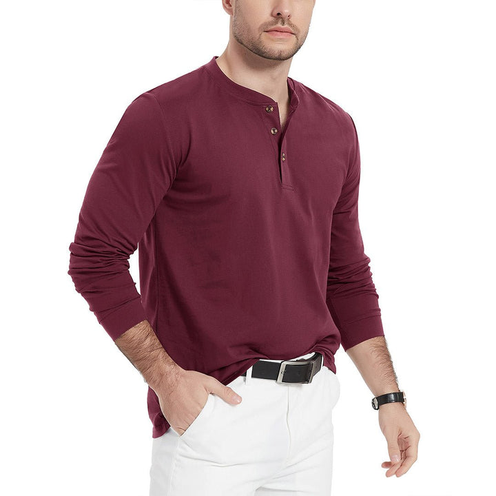 Men's Henley Long Sleeve Cotton Casual Shirts - Men's T-shirts