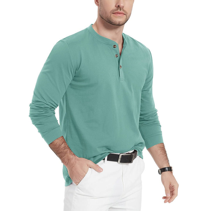 Men's Henley Long Sleeve Cotton Casual Shirts - Men's T-shirts