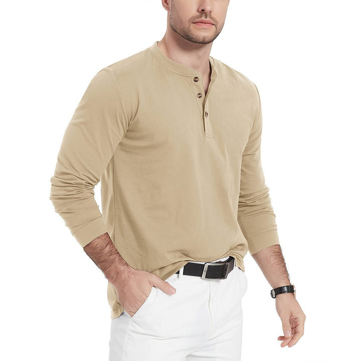 Men's Henley Long Sleeve Cotton Casual Shirts - Men's T-shirts