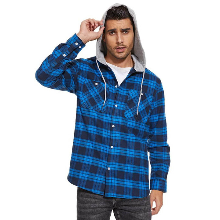 Men's Hooded Shirts Long Sleeve Casual Buffalo Plaid Button - Men's Sweatshirts