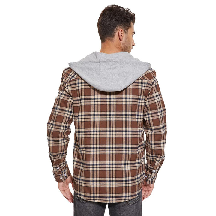 Men's Hooded Shirts Long Sleeve Casual Buffalo Plaid Button - Men's Sweatshirts