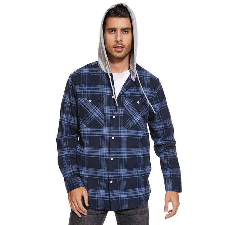 Men's Hooded Shirts Long Sleeve Casual Buffalo Plaid Button - Men's Sweatshirts