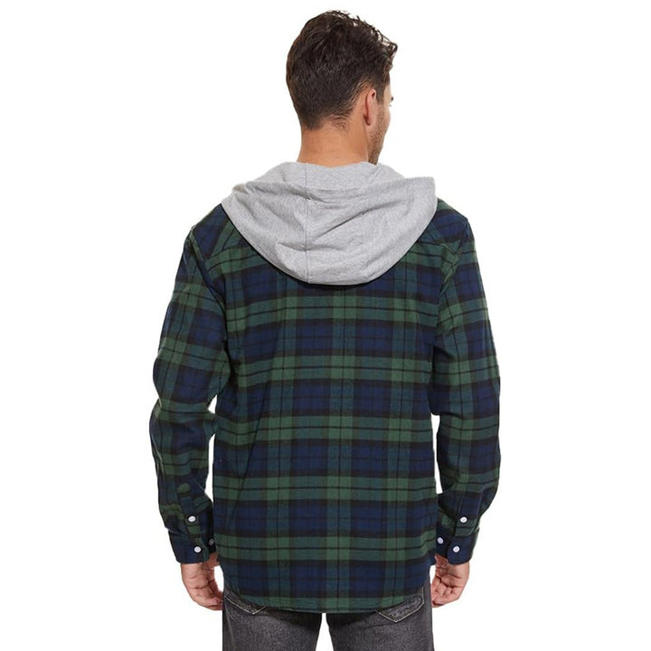 Men's Hooded Shirts Long Sleeve Casual Buffalo Plaid Button - Men's Sweatshirts