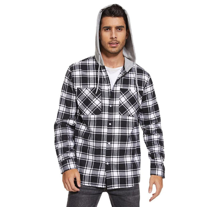 Men's Hooded Shirts Long Sleeve Casual Buffalo Plaid Button - Men's Sweatshirts