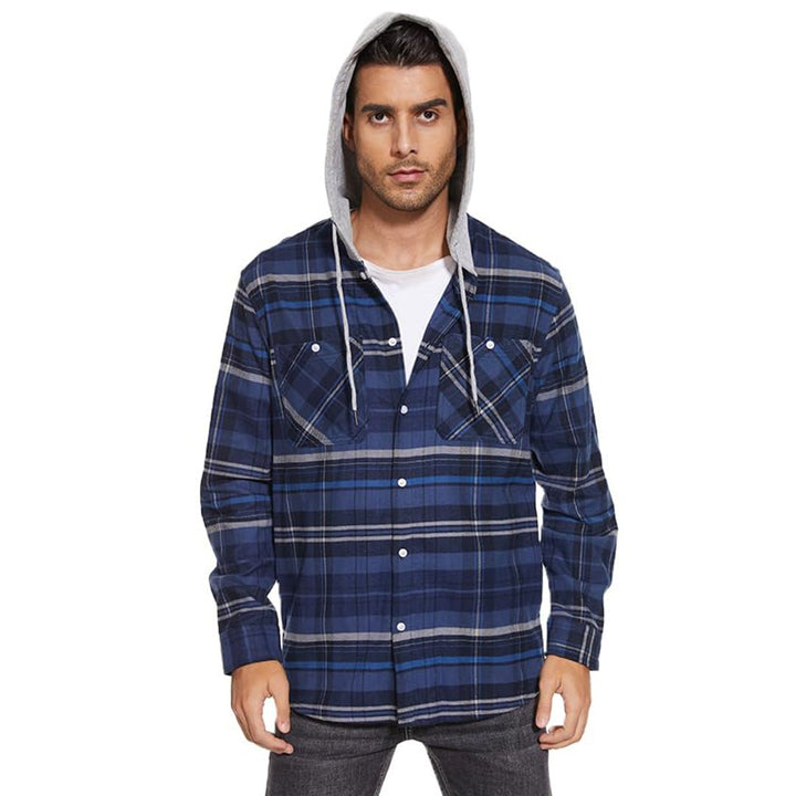 Men's Hooded Shirts Long Sleeve Casual Buffalo Plaid Button - Men's Sweatshirts