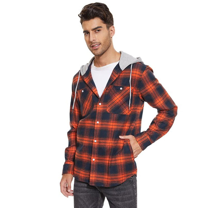 Men's Hooded Shirts Long Sleeve Casual Buffalo Plaid Button - Men's Sweatshirts