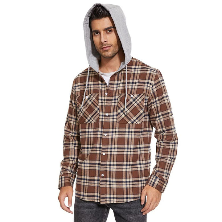 Men's Hooded Shirts Long Sleeve Casual Buffalo Plaid Button - Men's Sweatshirts