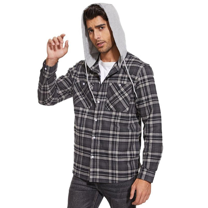 Men's Hooded Shirts Long Sleeve Casual Buffalo Plaid Button - Men's Sweatshirts