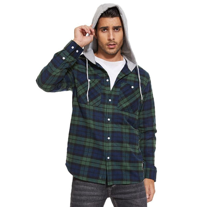 Men's Hooded Shirts Long Sleeve Casual Buffalo Plaid Button - Men's Sweatshirts