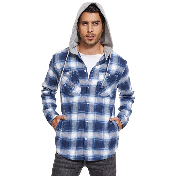 Men's Hooded Shirts Long Sleeve Casual Buffalo Plaid Button - Men's Sweatshirts