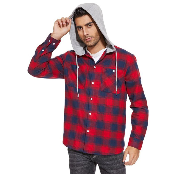 Men's Hooded Shirts Long Sleeve Casual Buffalo Plaid Button - Men's Sweatshirts