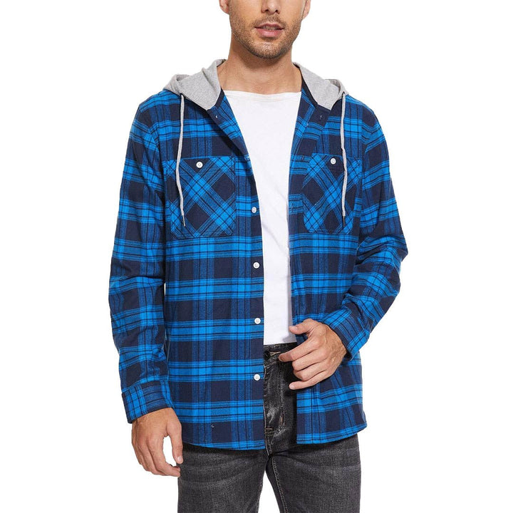 Men's Hooded Shirts Long Sleeve Casual Buffalo Plaid Button - Men's Sweatshirts