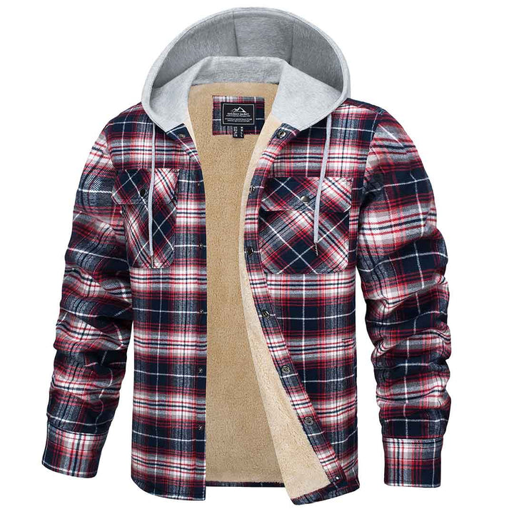 Men's Multiple Pockets Flannel Plaid Shirts Fleece Lining Jacket - Men's Jackets