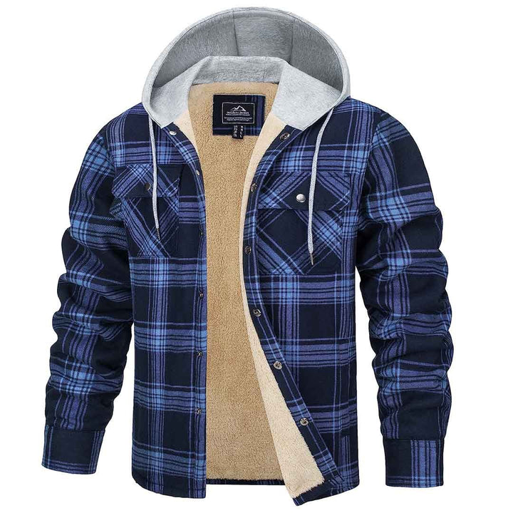 Men's Multiple Pockets Flannel Plaid Shirts Fleece Lining Jacket - Men's Jackets