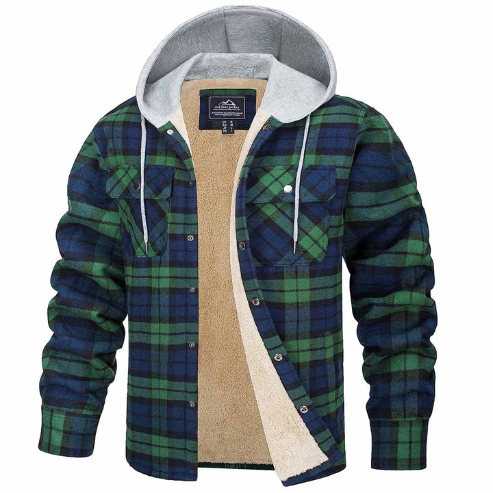 Men's Multiple Pockets Flannel Plaid Shirts Fleece Lining Jacket - Men's Jackets