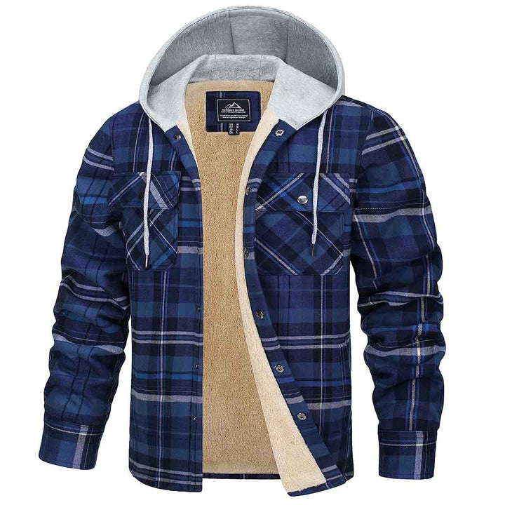 Men's Multiple Pockets Flannel Plaid Shirts Fleece Lining Jacket - Men's Jackets