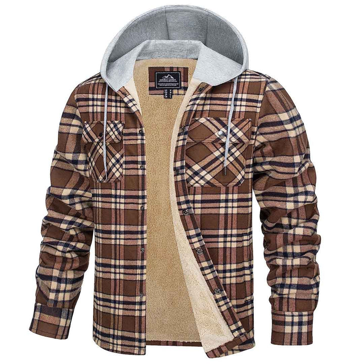 Men's Multiple Pockets Flannel Plaid Shirts Fleece Lining Jacket - Men's Jackets