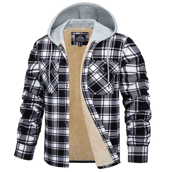 Men's Multiple Pockets Flannel Plaid Shirts Fleece Lining Jacket - Men's Jackets