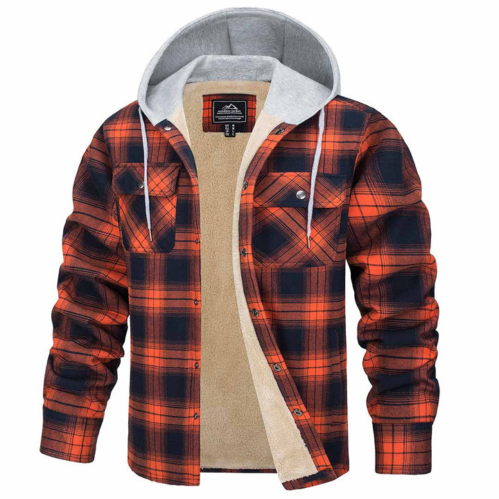 Men's Multiple Pockets Flannel Plaid Shirts Fleece Lining Jacket - Men's Jackets