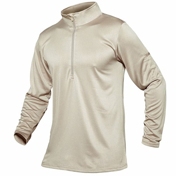 Men's Tactical Shirts Long Sleeve 1/2 Zip Shirts - TACVASEN Khaki / S