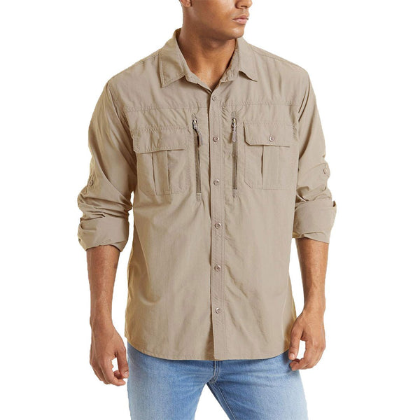 Men's Tactical Sun Protective Button-Down Long Sleeve Shirt - Men's Hiking Clothing