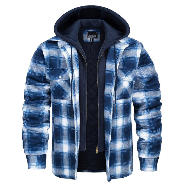 Men's Winter Thick Zip Plaid Flannel Shirts Detachable Hood Quilted - Fall Winter 2022