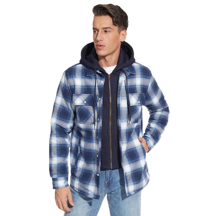 Men's Winter Thick Zip Plaid Flannel Shirts Detachable Hood Quilted - Fall Winter 2022