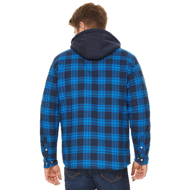 Men's Winter Thick Zip Plaid Flannel Shirts Detachable Hood Quilted - Fall Winter 2022