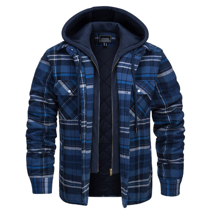 Men's Winter Thick Zip Plaid Flannel Shirts Detachable Hood Quilted - Fall Winter 2022