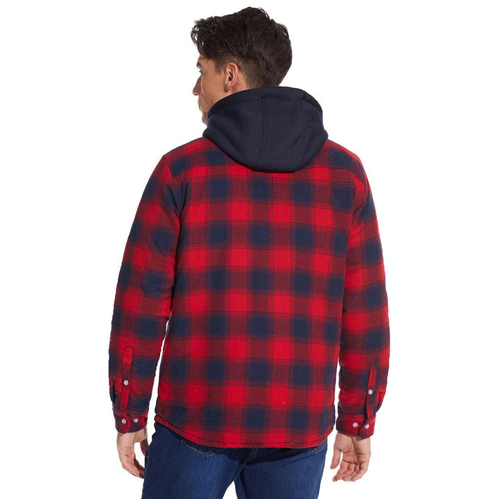 Men's Winter Thick Zip Plaid Flannel Shirts Detachable Hood Quilted - Fall Winter 2022