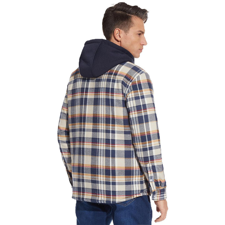 Men's Winter Thick Zip Plaid Flannel Shirts Detachable Hood Quilted - Fall Winter 2022