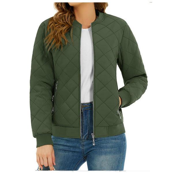 Women's Diamond Quilted Jackets Lightweight Casual Bomber Jacket -
