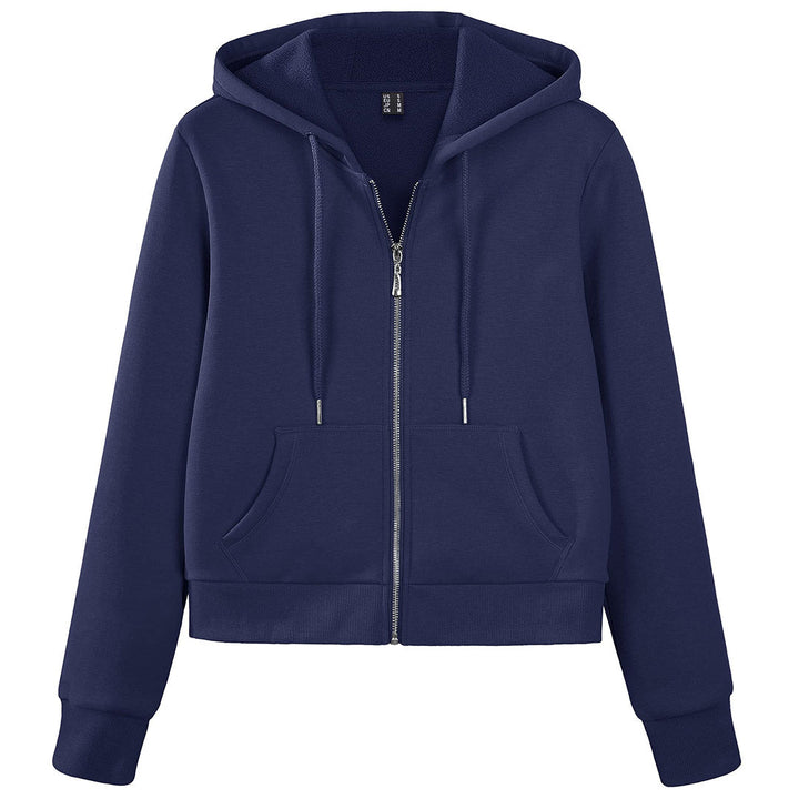 Women's Fleece Lined Full Zip Crop Tops Hoodies - Women's Jackets