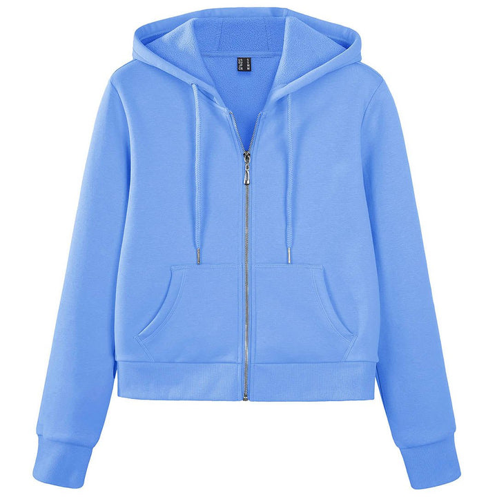 Women's Fleece Lined Full Zip Crop Tops Hoodies - Women's Jackets