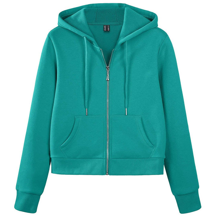 Women's Fleece Lined Full Zip Crop Tops Hoodies - Women's Jackets