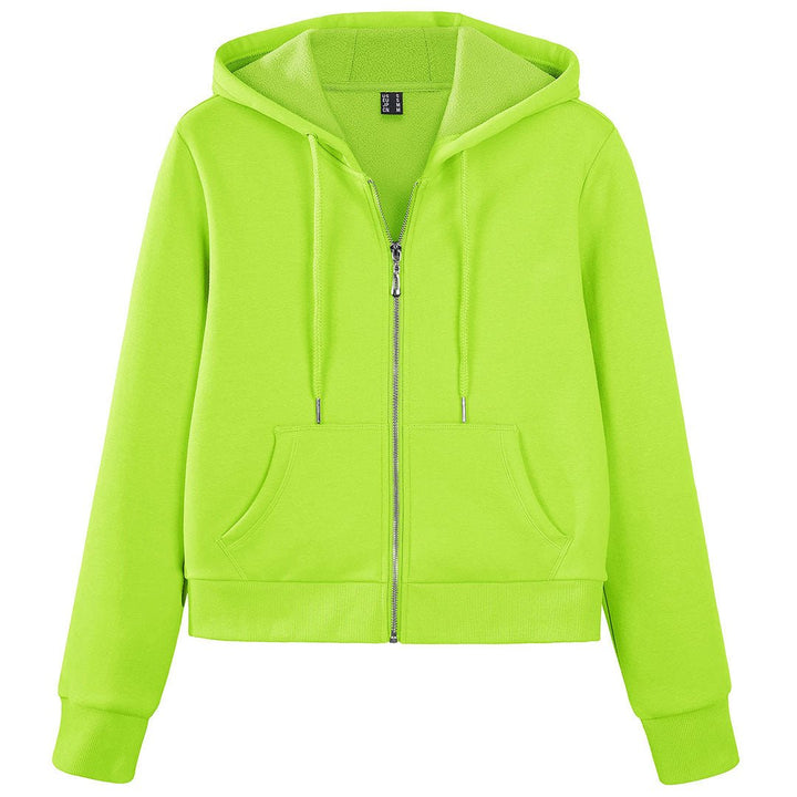 Women's Fleece Lined Full Zip Crop Tops Hoodies - Women's Jackets