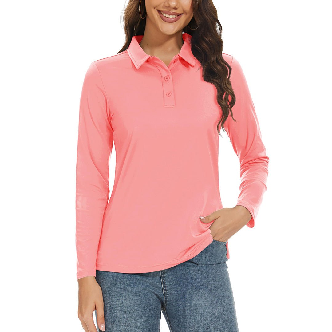 Women s Golf UPF 50 Sun Protection 3 Button Quick Dry Long Sleeve Polo Shirts TACVASEN