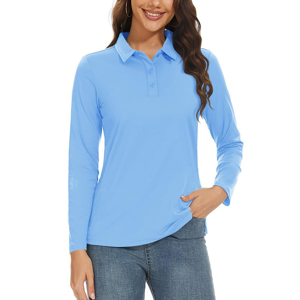 Women's Golf UPF 50+ Sun Protection 3-Button Quick Dry Long Sleeve Polo Shirts - Women's Shirts