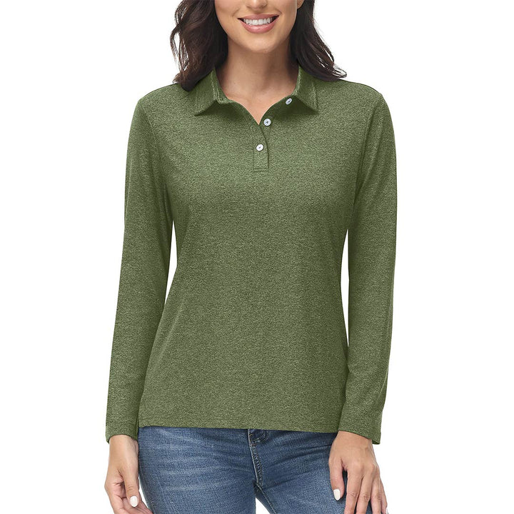 Women's Polo Shirt Long Sleeve Quick Dry UPF 50+ Sun Protection Shirts, Army Green / XL