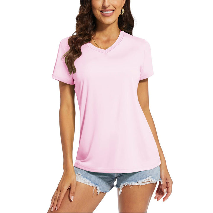 Women's UPF 50+ Sun Protection V-Neck Quick Dry Short Sleeve T-shirts -