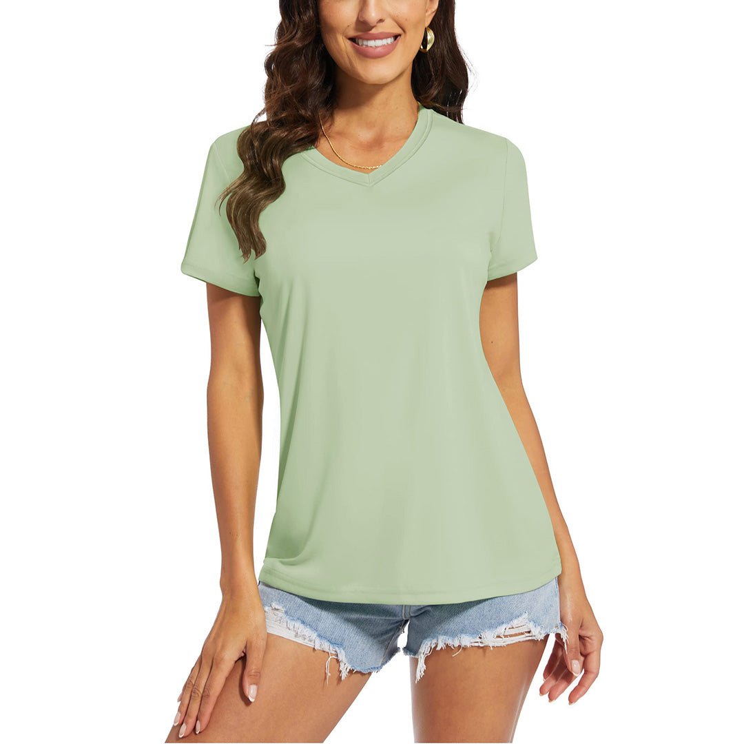 Women s UPF 50 Sun Protection V Neck Quick Dry Short Sleeve T shirts