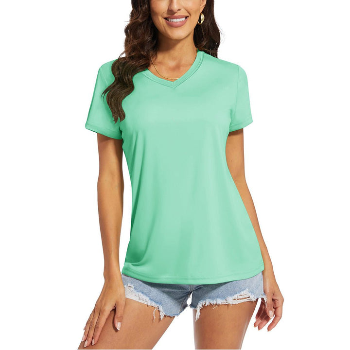 Women's UPF 50+ Sun Protection V-Neck Quick Dry Short Sleeve T-shirts -